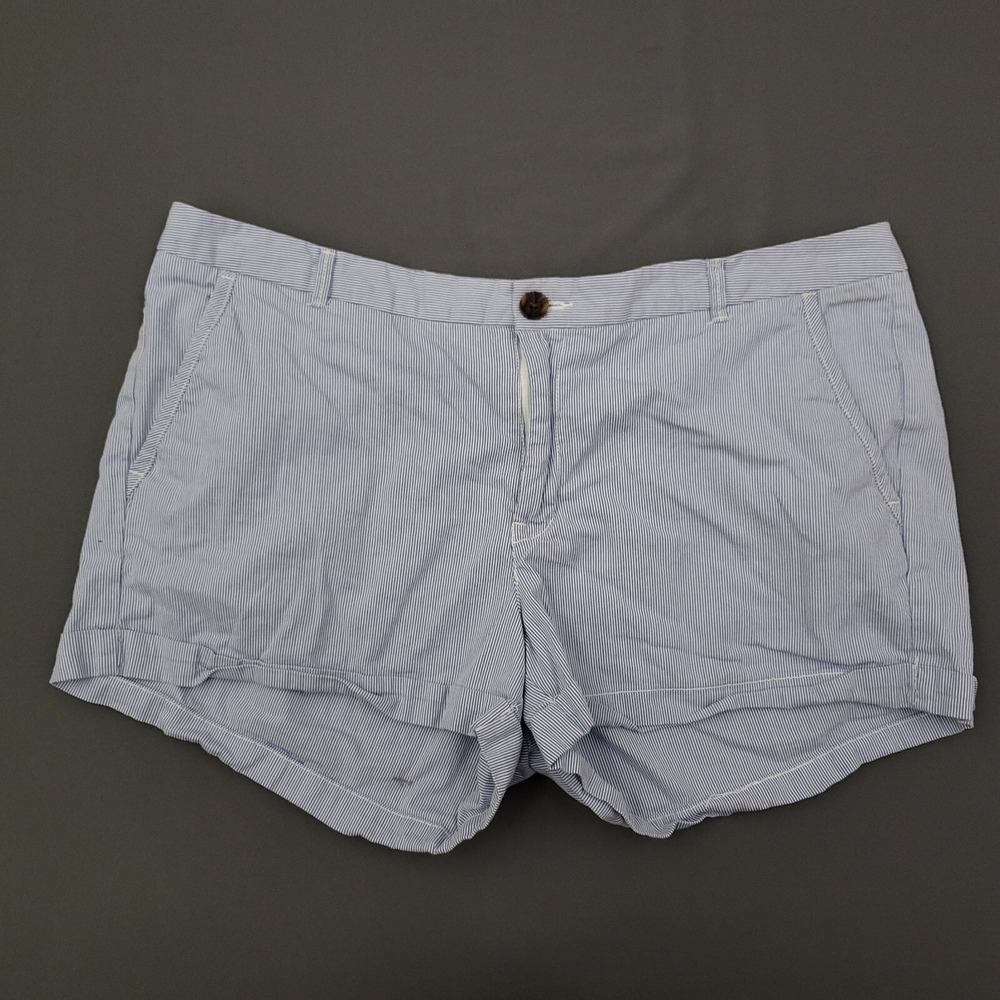 HM LOGG Womens Blue White Seersucker Striped Chino Shorts Size 14 Cuffed Cotton